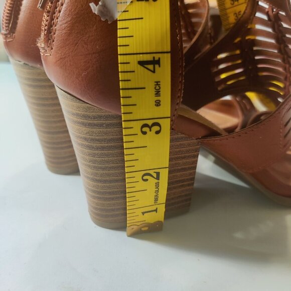 Sugar, Open Weave Sandal with Stacked Heel, Zippered closure in back, Brown - Picture 7 of 7